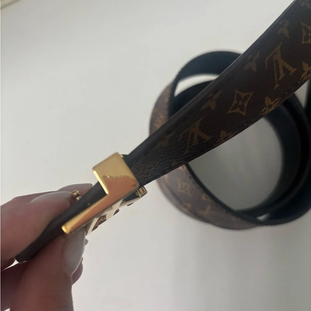 Louis Vuitton Monogram Canvas Belt with Gold LV Buckle - Brown - Picture 4 of 11